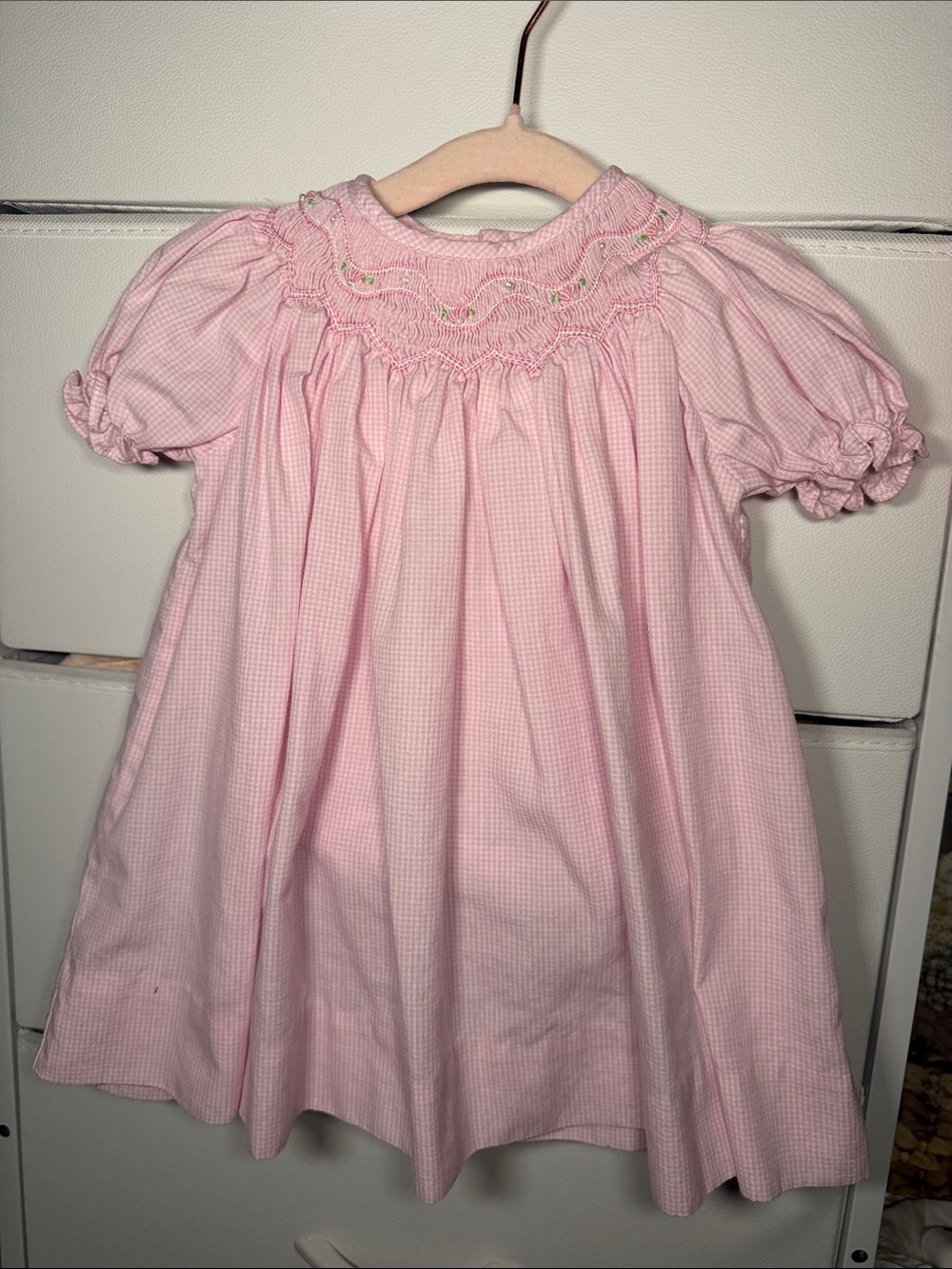 Pink Smocked Puff-Sleeve Baby Dress